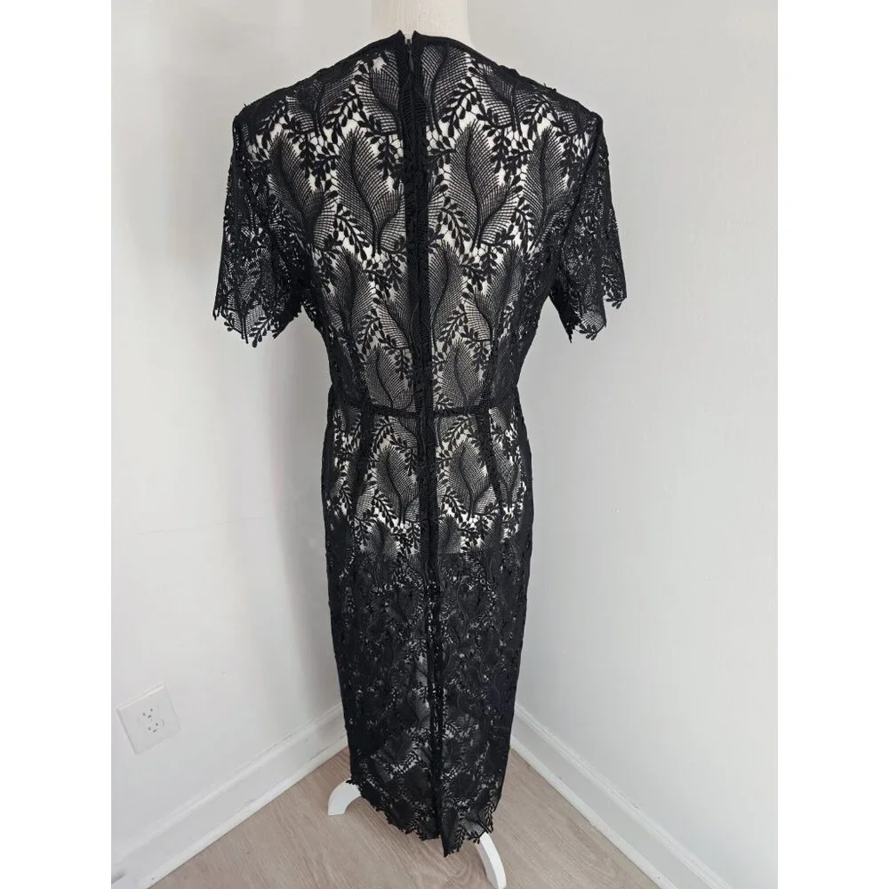 Diane Von Furstenberg Lace Embroidery Overlay Sheer Sheath Dress 8 M Black - Picture 5 of 11